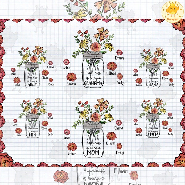 5+ Personalized Happiness Is Being A Grandma Png Bundle, Grandma’s Garden Png Bundle, Floral Grandma Mimi Nana, Mother's Day Png, Mama Png