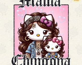 Mama Cat Chingona Png, Moederdag Png, Chibi Style Latina Moederdag Png voor UV DTF, Cadeau voor moeder Png, Digitale Download