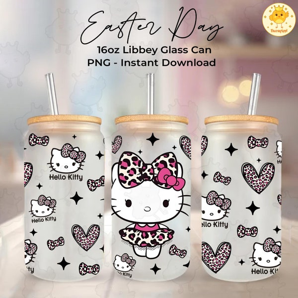 Cat Leopard Libbey Glass Can Wrap, Valentine Coffee Glass Can Wrap, Pink Cat 16oz Libbey Glass Can Wrap, Digital Download