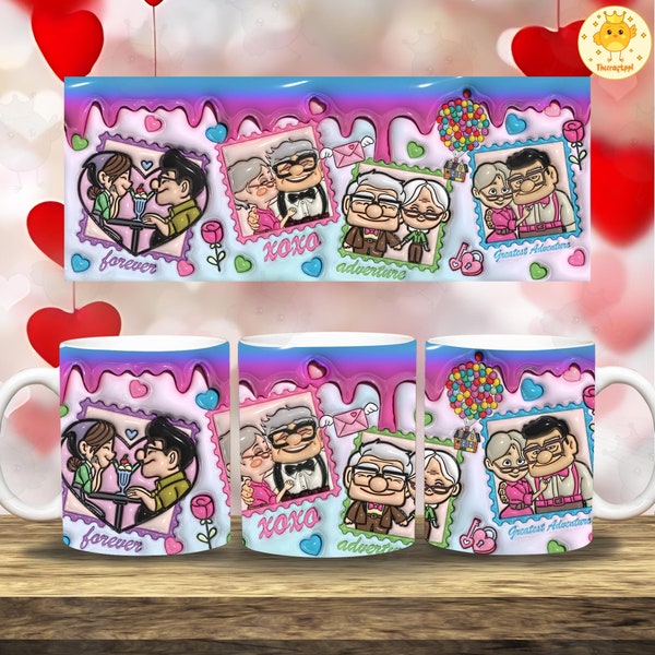 3D Aufgeblasene Valentine Cartoon Paar 11 Unzen Becher Wrap, Puff Valentine Liebhaber Becher Wrap Design, Valentinstag 11 Unzen Becher Wrap, digitaler Download