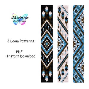 Blue beadweaving bracelet Loomed pattern set Miyuki patterns Beading tutorial Bracelet design Loom stitch pattern Beadwork jewelry design