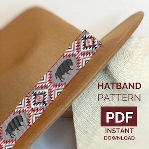 Mönster för hattband i buffelbisonstil | Hattbandsdesign i pärlvävstol | Miyuki-hattaccessoar