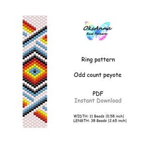 Odd count Peyote ring pattern Seed Bead ring tutorial Peyote stitch ring design Miyuki ring diy Beadwork ring diagrame Geometric ring design