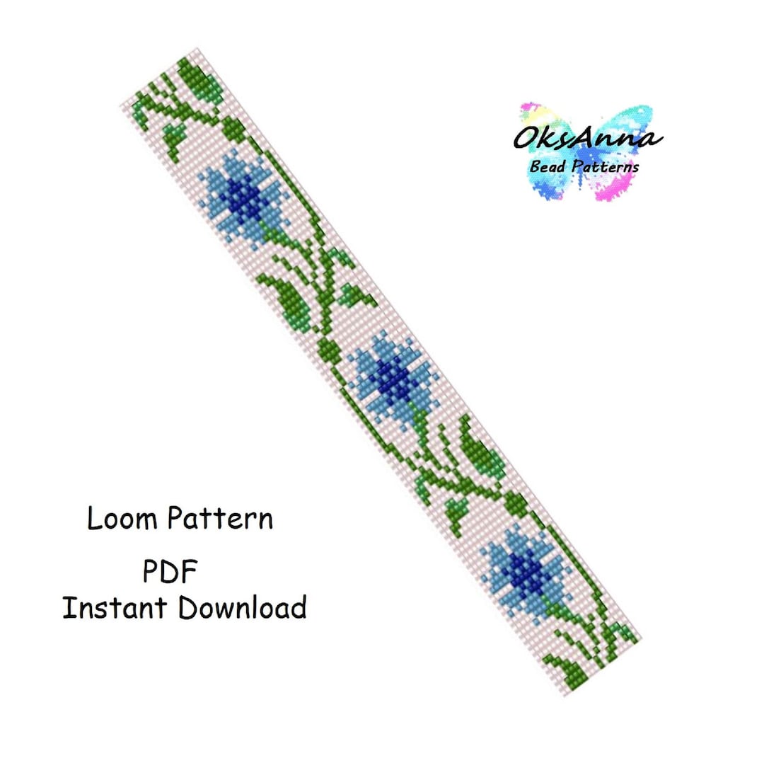 Blue Flower Bracelet Pattern Floral Loom Floral Loom Bracelet Design ...