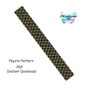 Geometric peyote bracelet pattern Beading pattern Black gold Seed bead bracelet diagrame Miyuki bracelet tutorial Beadwork jewelry design