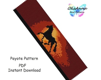 Patrón de pulsera de peyote de caballo, tejido con cuentas de semillas Miyuki (patrón PDF)