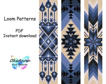 Loom bracelet pattern Blue Miyuki pattern Loom pattern Beading pattern Beaded bracelet Loom stitch pattern Beadwork pattern Jewelry making