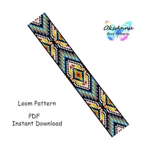 Turquoise Loom bracelet Seed bead pattern Geometric bracelet design Wide woven Miyuki bracelet diy Square stitch Beadwork jewelry design