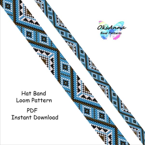 Blue hatband pattern Beading loom hatband Miyuki pattern Beading tutorial Seed bead pattern Loom stitch hatband Bead weave pattern Beadwork