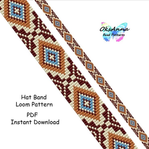 Beading hatband pattern Bead loom hatband Miyuki pattern Beading pattern Seed bead pattern Loom stitch Beadwork hatband Geometric pattern