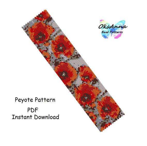 Poppy Peyote Bracelet Pattern, Miyuki Seed Bead (PDF Pattern)