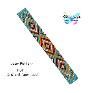Turquoise Loom bracelet Beading pattern Miyuki bracelet Geometric bracelet tutorial Seed bead pattern Square stitch Beadwork jewelry design