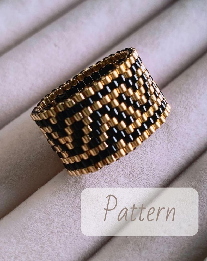 Beaded Ring Pattern Peyote Ring Design Geometric Seed Bead Ring Gold ...