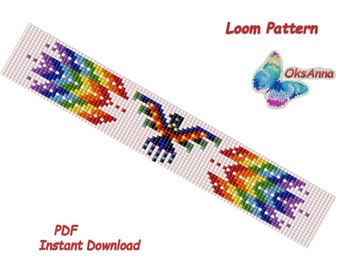 Bracelet loom pattern Bead bird pattern Miyuki pattern Beaded bracelet pattern Beading pattern Geometric pattern Colorful pattern Beadwork