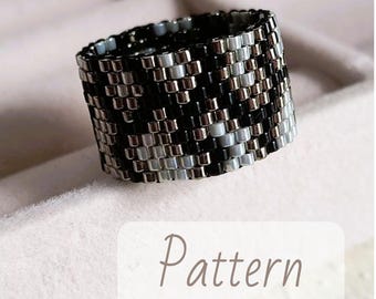 Beaded Snake ring pattern Peyote ring design Geometric Seed bead ring Silver Miyuki ring Beading tutorial Beadwork abstract ring diagrame