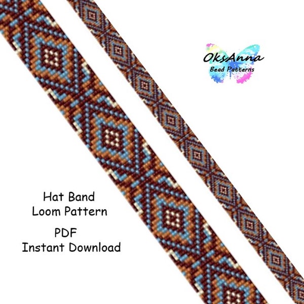 Brown hatband pattern Beading loom hatband Miyuki pattern Beading tutorial Seed bead pattern Loom stitch hatband Bead weave pattern Beadwork