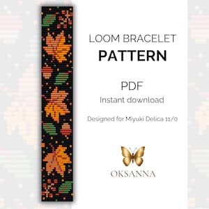 Mönster för höstarmband | Mönster för höstpärlvävstol | Miyuki Delica seed bead med skördelöv PDF