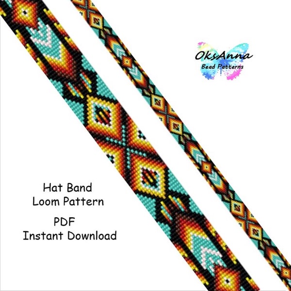 Hatband pattern Beading loom hatband Miyuki pattern Beading tutorial Seed bead pattern Loom stitch hatband Bead weave pattern Beadwork