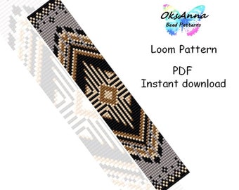 Beading bracelet pattern Loom pattern Beading pattern Bead loom pattern Miyuki pattern Geometric pattern Loom stitch bracelet Beadwork