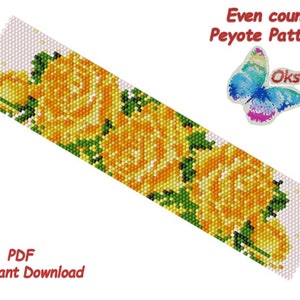 Peyote bracelet pattern Beadweaving pattern Flower peyote pattern Yellow rose pattern Peyote stitch Miyuki pattern Seed bead bracelet patter