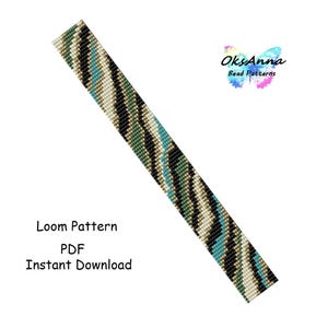 May include: A loom beading pattern for a bracelet with a camouflage design in shades of black, green, blue, and white. The pattern is available as a PDF instant download. The text "Loom Pattern PDF Instant Download" is visible below the image.
