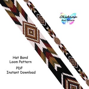 Patrón de banda para sombrero con cuentas Banda para sombrero con telar de cuentas Banda para sombrero Miyuki Tutorial de abalorios Banda para sombrero con cuentas de semillas Diagrama de joyería con tejido de cuentas Banda para sombrero con cuentas