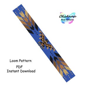 Thunderbird armbandsmönster Mönster med blåa seed beads Handledning för Miyuki-armband