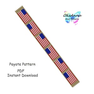 American flag Peyote bracelet pattern Sead bead pattern Odd count Peyote stitch Miyuki bracelet diy Beading tutorial Beadwork jewelry design