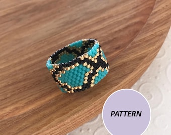 Even Peyote ring pattern Peyote stitch ring design Bead ring tutorial Miyuki ring Beading tutorial Beadwork abstract ring diagrame Seed bead