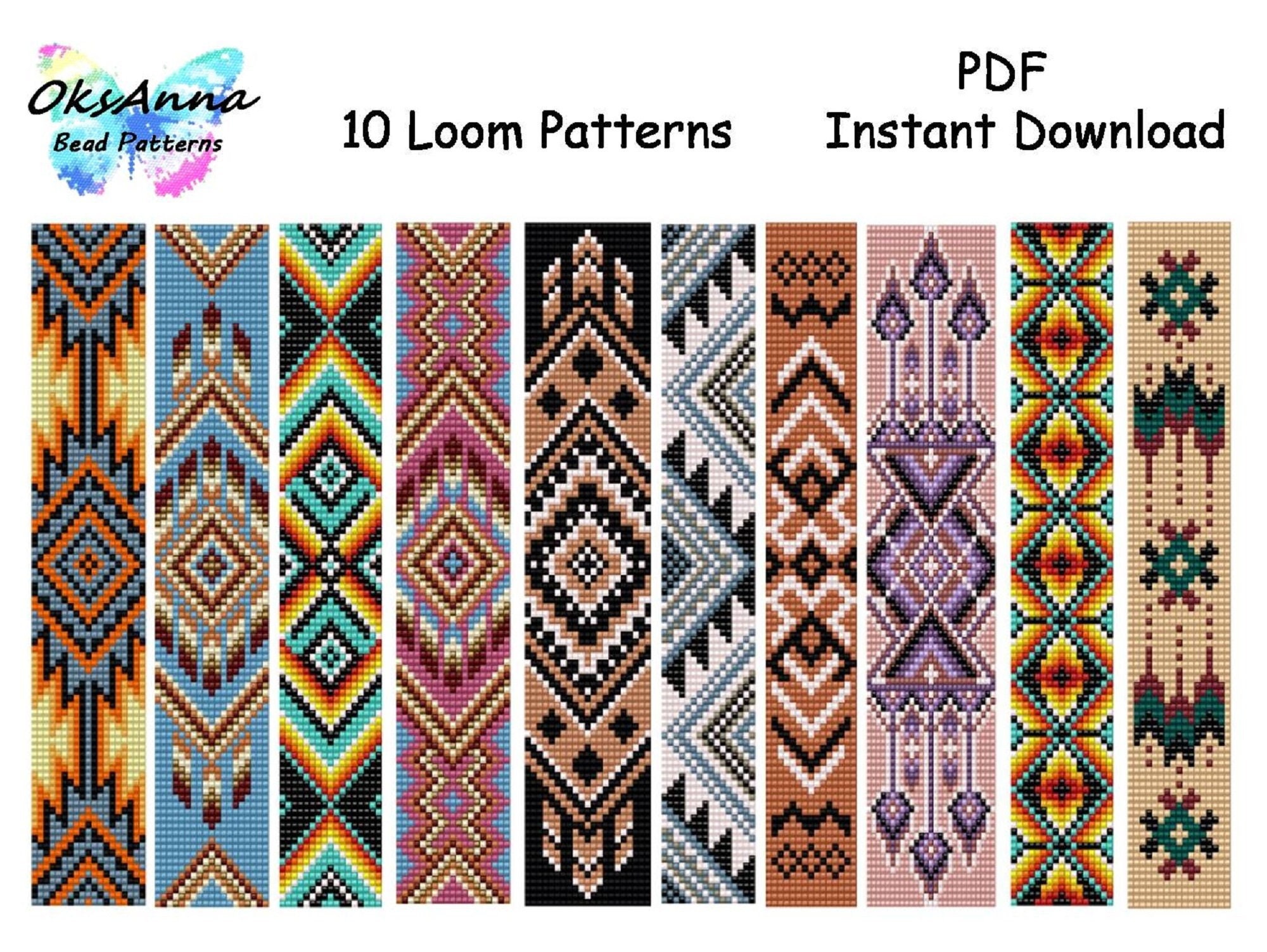 Native Lines Loom Bead Patterns for Bracelets Set of 10 Patterns, Loomed  Bright Big Book, Miyuki Beads 11/0 Size PDF Instant Download 