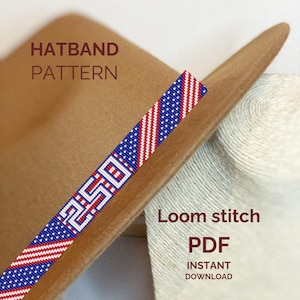 Beaded loom American Flag Hatband Pattern | Seed bead hat accessory design (PDF)