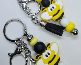 Bee Silicone Beaded Keychain