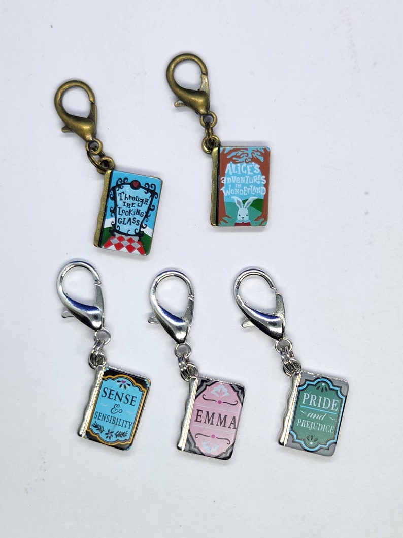 Metal Classic Book Zipper Pull Charms image 1