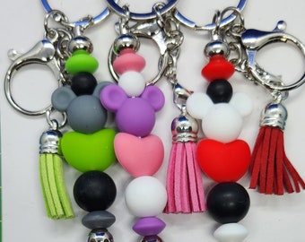 Mouse Love Silicone Beaded Keychain