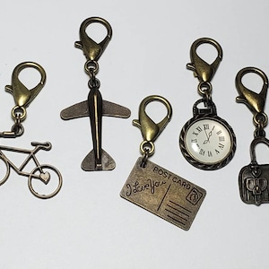 Antique Bronze Travel Zipper Pull Charms
