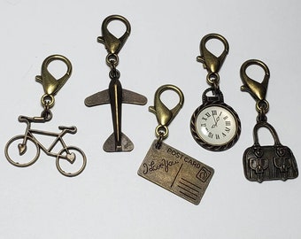 Antique Bronze Travel Zipper Pull Charms