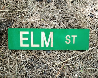 ELM ST Wooden Engraved Sign: Nightmare on Elm Street Horror Movie Décor