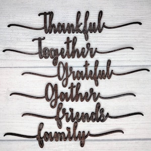Marque-places pour Thanksgiving, Couvert pour Thanksgiving, Décoration de table pour Thanksgiving, Décoration des Fêtes, Marque-places pour les Fêtes, Mots découpés en bois