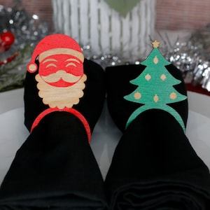 Birch Wood Christmas Napkin Rings: Santa & Tree Holiday Decor