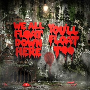 You'll Float Too Wood Cutout, We All Float Down Here Wood Cutout, IT Movie Décor, Pennywise Art, IT Wall Art, Stephen King Movie Décor image 1