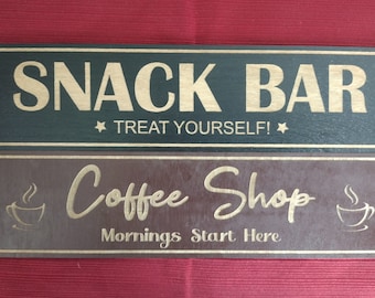 Snack Bar or Coffee Shop Wooden Engraved Sign, Treat Yourself, Kitchen Décor, Snack Signs, Coffee Signs, Home Décor Signs, Cute Kitchen Sign