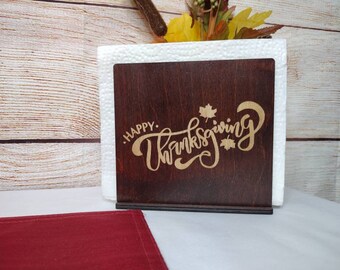 Engraved Wood Thanksgiving Napkin Holder: Gather Together Decor