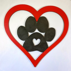 Heart Paw Print Wood Cutout: Pet Wall Decor