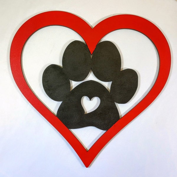 Heart with Paw Print Wood Cutout, Pet Wall Décor, Cute Dog Stuff, Cute Cat Stuff, Pet Décor, Pet Signs, Laser Cut Signs, 3D Pet Signs