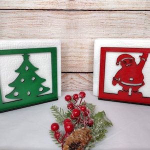 Wooden Christmas Napkin Holder: Santa or Christmas Tree Decor