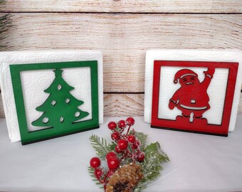 Wooden Christmas Napkin Holder: Santa or Christmas Tree Decor