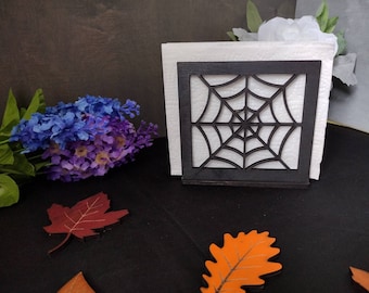 Laser Cut Spider Web Napkin Holder: Halloween Dining Decor