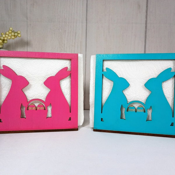 Easter Bunny Wood Napkin Holder, Bunny Cutout, Easter Décor, Easter Napkin Holder, Cute Bunny Décor, Easter Eggs, Blue Pink Napkin Holder