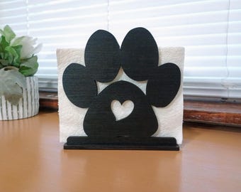 Wooden Paw Print Napkin Holder: Farmhouse Pet Home Decor