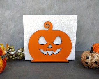 Orange Pumpkin Napkin Holder: Wooden Halloween Decor